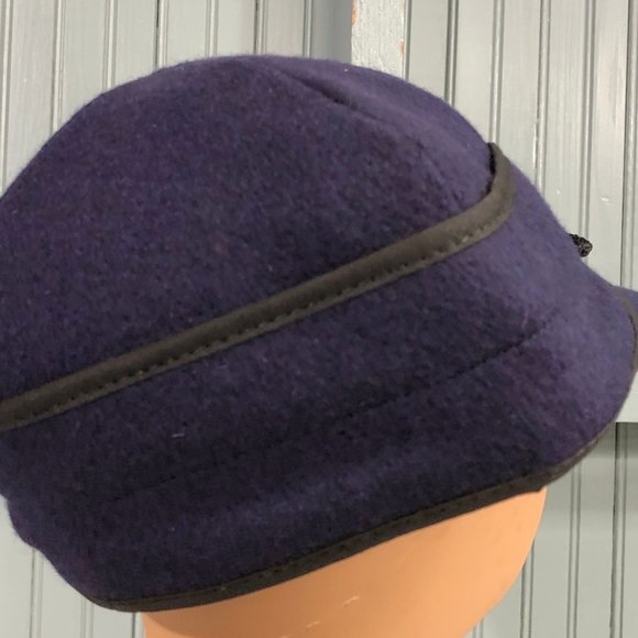 Wool Navy Blue VTG Railroad Langenberg Winter Made USA Ear Flaps Hat 7 7/8 - Picture 4 of 10